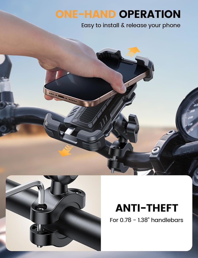 Lamicall Motorcycle Phone Mount Holder - [Metal Extension Arm] [Dual Vibration Dampener] Motorcycle Cell Phone Mount, Bike Bicycle Handlebar Phone Clamp, for iPhone 16/15/ 14 Pro Max, 4.7-6.7" Phones - Image 4